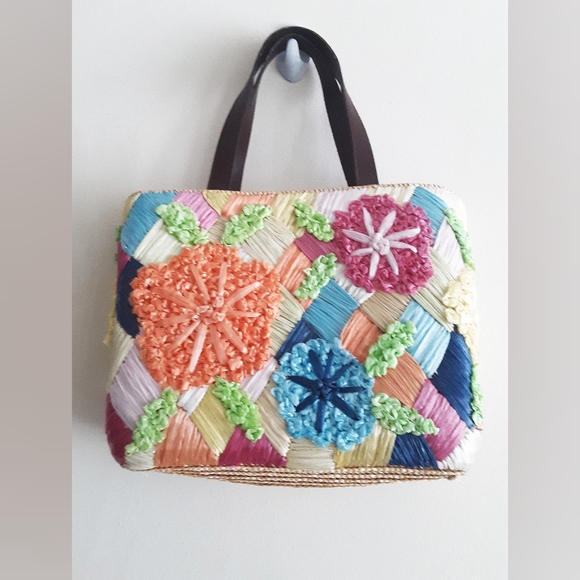 Red Fish Designs Colorful Straw Bag Purse - Picture 2 of 8